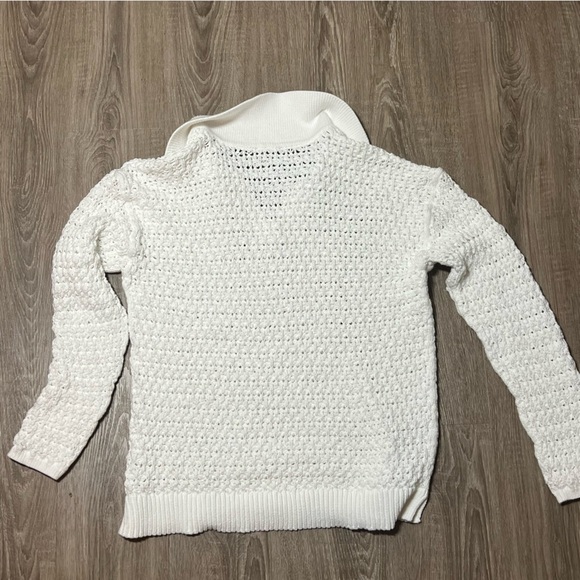 Talbots White Open Knit Johnny Collar Sweater Pullover Sailorcore Coastal​​​ - Picture 4 of 5